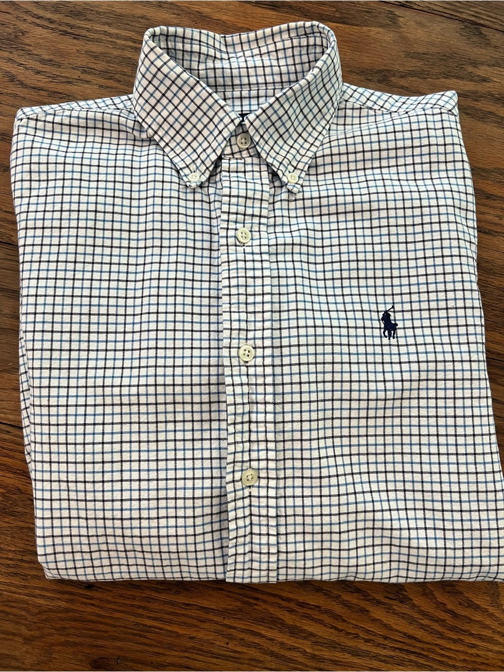 Ralph Lauren White Button-Down Shirt with Blue Grid